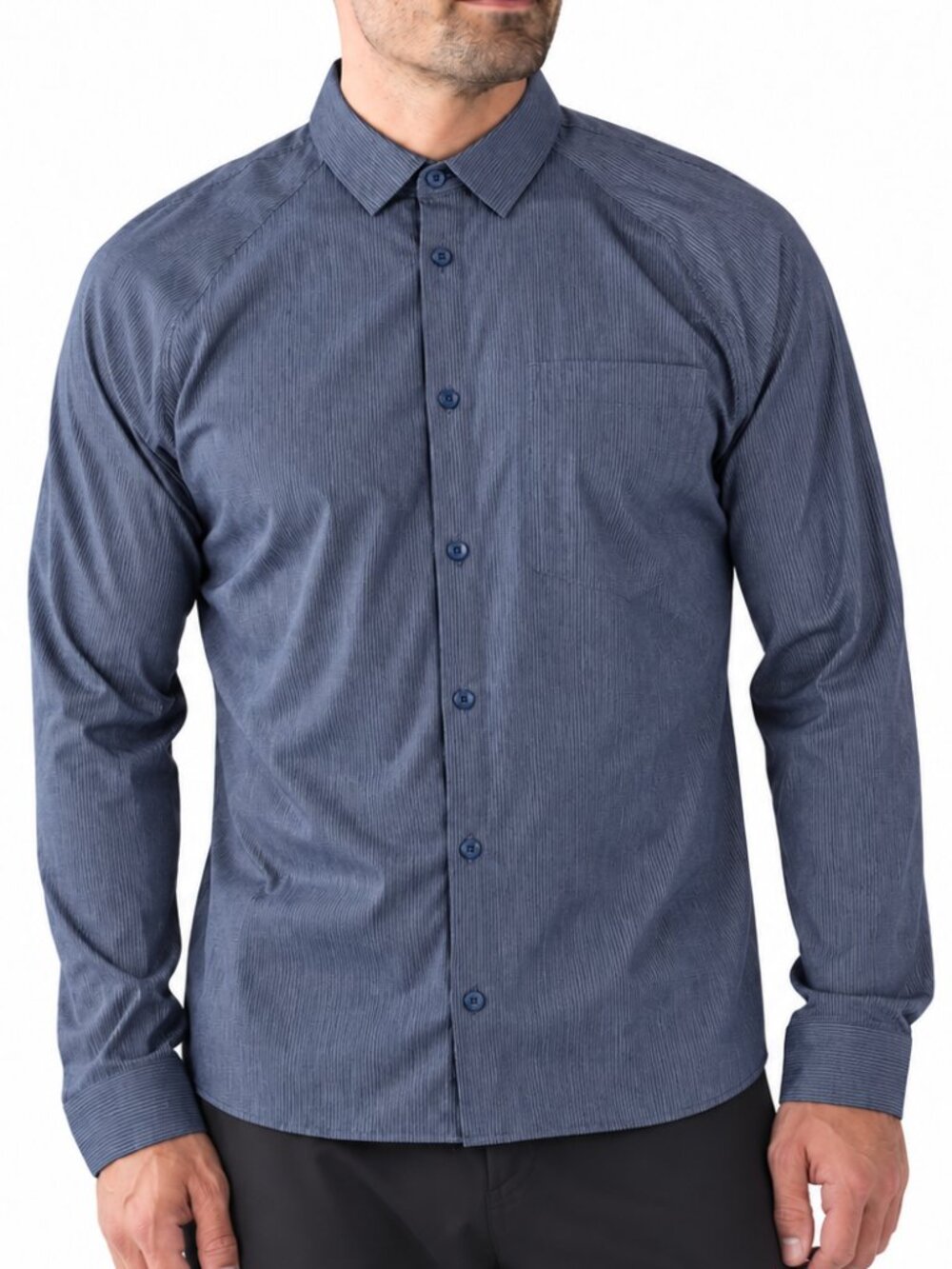 LULULEMON Bonded Voyage Long Sleeve Button Down Shirt Navy Stripe Large Office